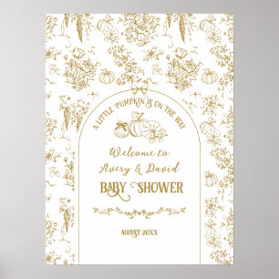 Pumpkin Toile Floral Neutral Baby Shower Welcome  Poster