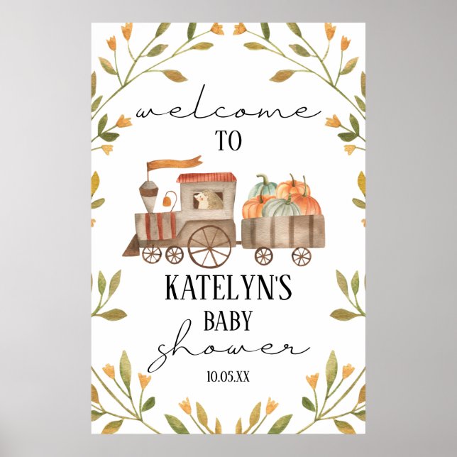 Pumpkin Train Baby Shower Welcome Sign (Front)