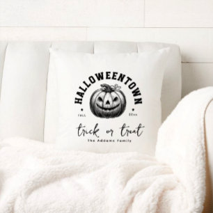 Pumpkin Trick or Treat Black and White Halloween  Cushion
