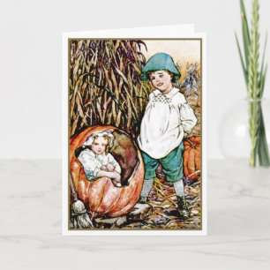 "PUMPKIN TRICKS 'N HARVEST TREATS" VINTAGE GRTG HOLIDAY CARD