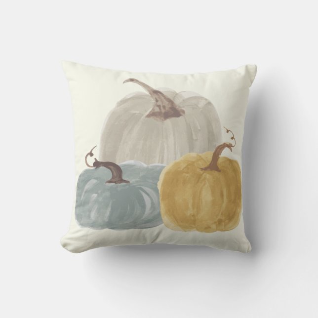 Pumpkin Trio in watercolor Cushion (Front)