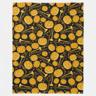 Pumpkin Trombone Music Notes Fleece Blanket