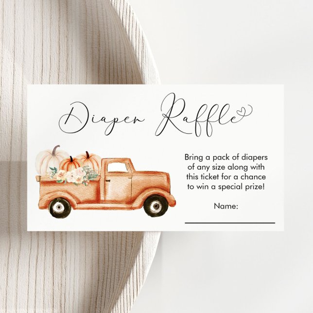 Pumpkin Truck Autumn Baby Shower Diaper Raffle Enclosure Card (Creator Uploaded)