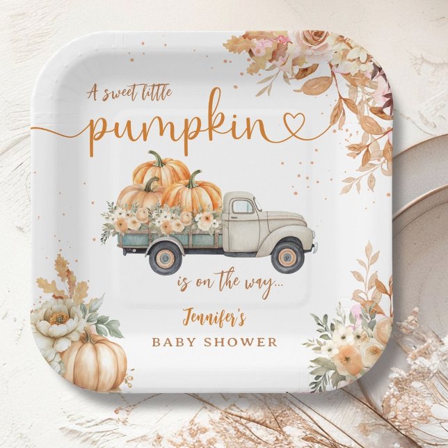 Pumpkin Truck Baby Shower Fall Autumn Paper Plate (Creator Uploaded)