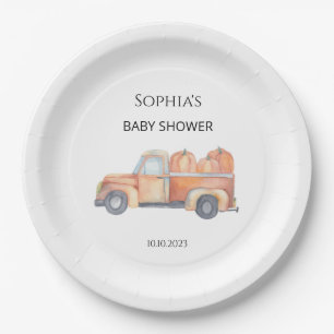Pumpkin truck baby shower paper plate