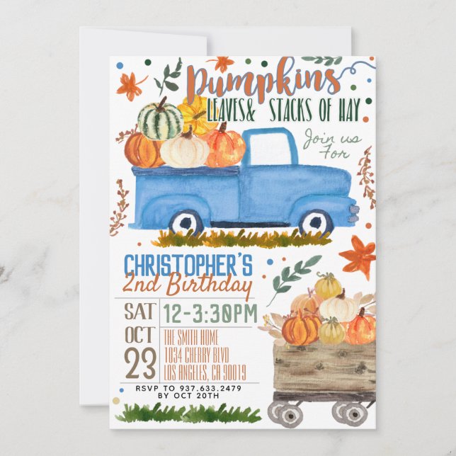 Pumpkin Truck Birthday Invitation (Front)