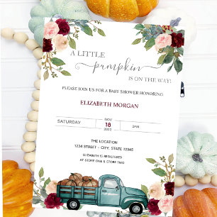 Pumpkin Truck Burgundy Roses Baby Shower   Invitation