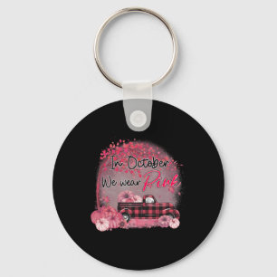 Pumpkin Truck In October We Wear Pink Breast Cance Key Ring