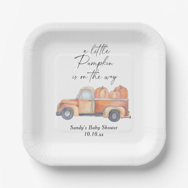 Pumpkin truck - Little pumpkin is on the way Paper Plate (Front)