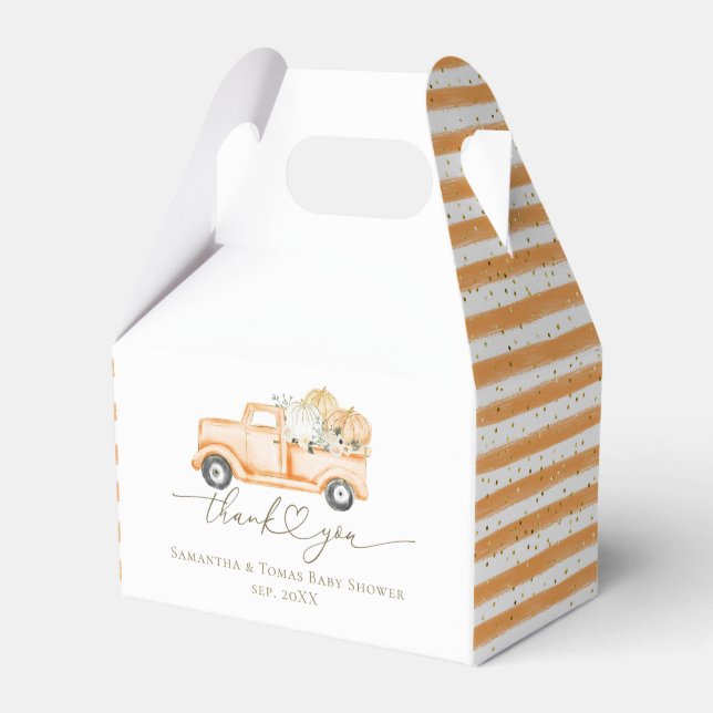 Pumpkin Truck Modern Fall Baby Shower Favour Box (Front Side)