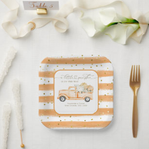 Pumpkin Truck Modern Fall Baby Shower Paper Plate