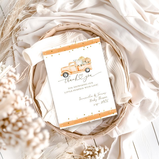 Pumpkin Truck Modern Fall Baby Shower Thank You Card (Creator Uploaded)