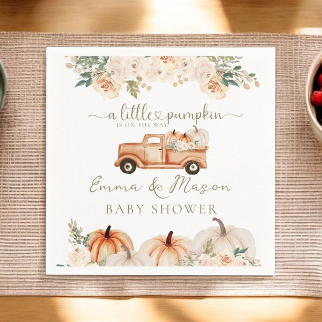 Pumpkin Truck Orange Fall Neutral Baby Shower Napkin (Creator Uploaded)