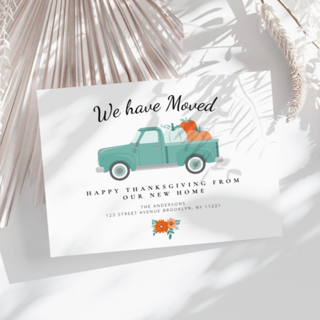 pumpkin truck thanksgiving moving announcement postcard (Creator Uploaded)