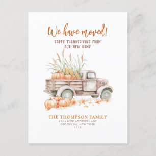 Pumpkin Truck Thanksgiving We've moved Moving Holiday Postcard