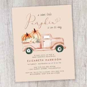 Pumpkin Truck Watercolor Baby Shower Invitation