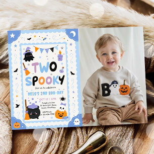 Pumpkin Two Spooky Halloween Birthday Party Photo Invitation