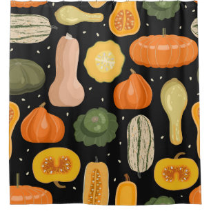 Pumpkin varieties, autumn seamless illustration. shower curtain