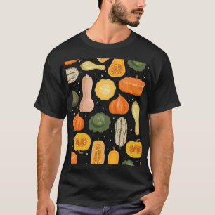 Pumpkin varieties, autumn seamless illustration. T-Shirt