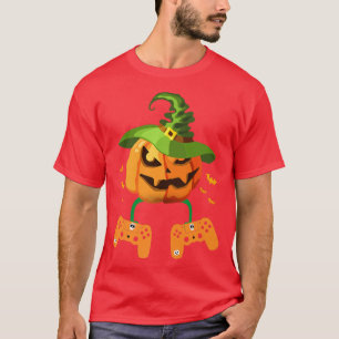 Pumpkin Video Game Controller Gamer For Halloween  T-Shirt
