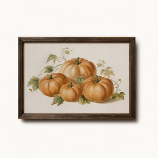 Pumpkin Vine Watercolor Harvest Poster