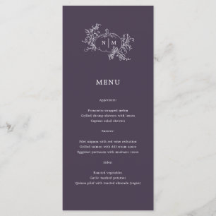 Pumpkin Vines Dark Plum Purple Monogram Wedding  Menu