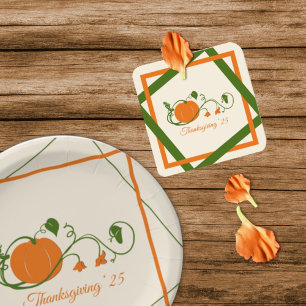 Pumpkin Vines Lattice Square Paper Coaster