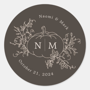 Pumpkin Vines Monogram Wedding Classic Round Stick Classic Round Sticker