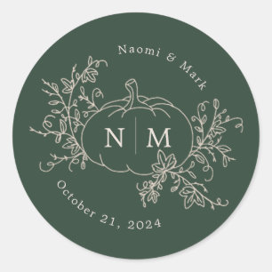 Pumpkin Vines Monogram Wedding Classic Round Stick Classic Round Sticker