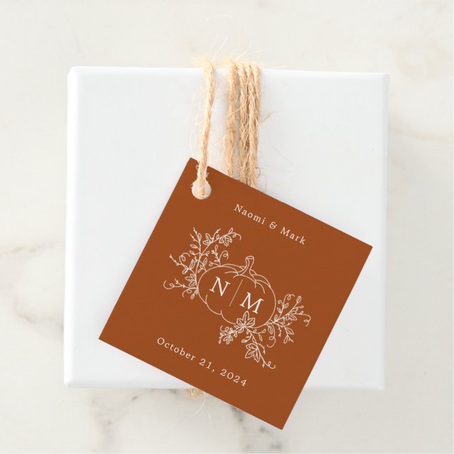 Pumpkin Vines Monogram Wedding Favour Tags (In Situ)