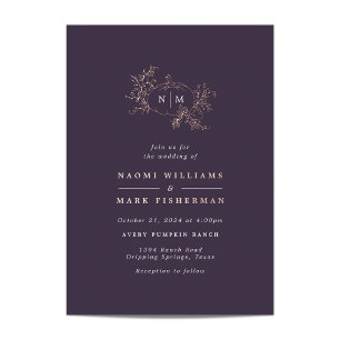 Pumpkin Vines Monogram Wedding Foil Invitation