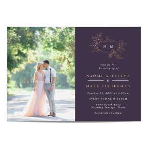 Pumpkin Vines Monogram Wedding Foil Invitation