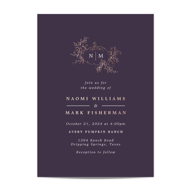Pumpkin Vines Monogram Wedding Foil Invitation (Creator Uploaded)