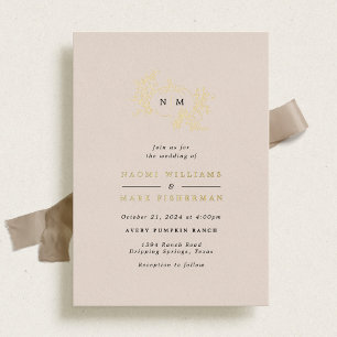 Pumpkin Vines Monogram Wedding Foil Invitation