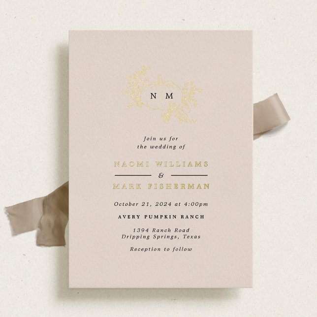 Pumpkin Vines Monogram Wedding Foil Invitation (Creator Uploaded)