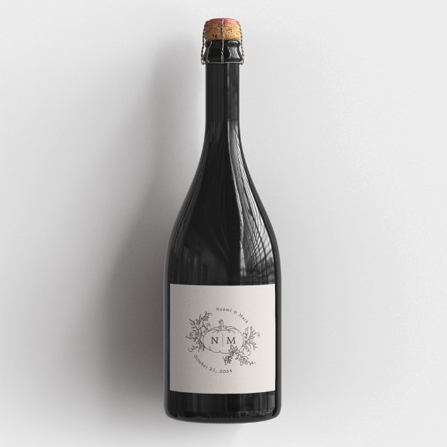Pumpkin Vines Monogram Wedding Sparkling Wine Label (Creator Uploaded)