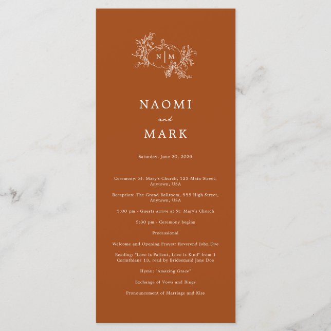 Pumpkin Vines Wedding Program (Front)
