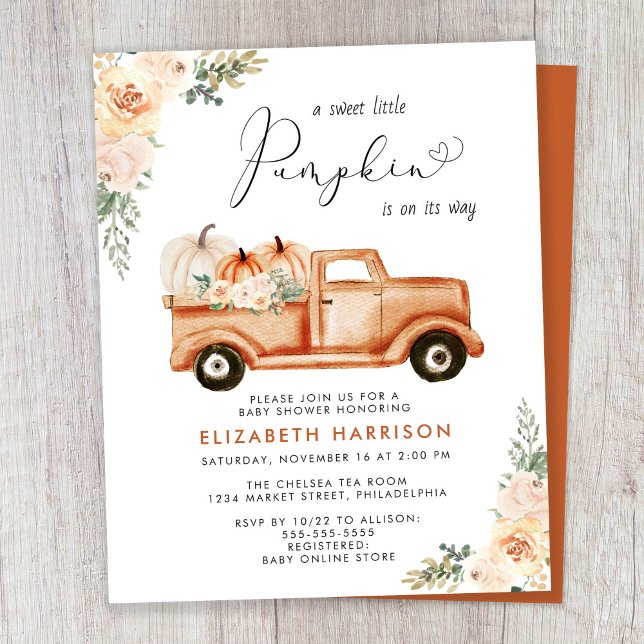 Pumpkin Vintage Truck Baby Shower Invitation (Creator Uploaded)