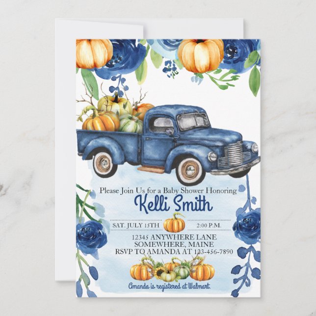 Pumpkin VINTAGE Truck Baby Shower Invitations (Front)