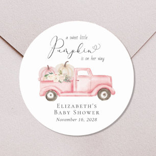Pumpkin Vintage Truck Floral Baby Girl Shower Classic Round Sticker