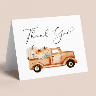 Pumpkin Vintage Truck Watercolor Baby Shower Thank You Card