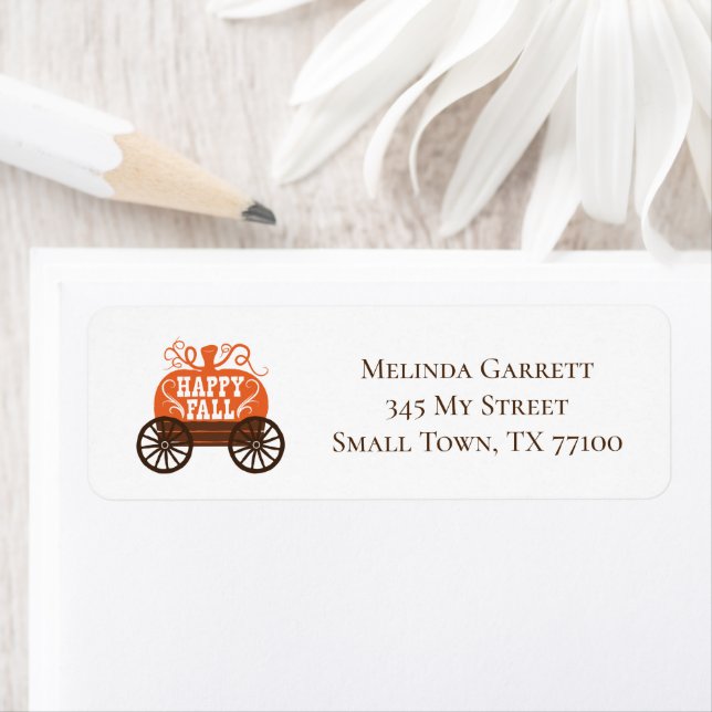Pumpkin Wagon Happy Fall Farm Custom Return Address Label (Insitu)