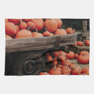 pumpkin wagon tea towel
