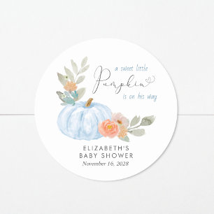 Pumpkin Watercolor Baby Boy Shower Classic Round Sticker