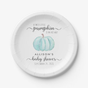Pumpkin Watercolor Baby Boy Shower Paper Plate