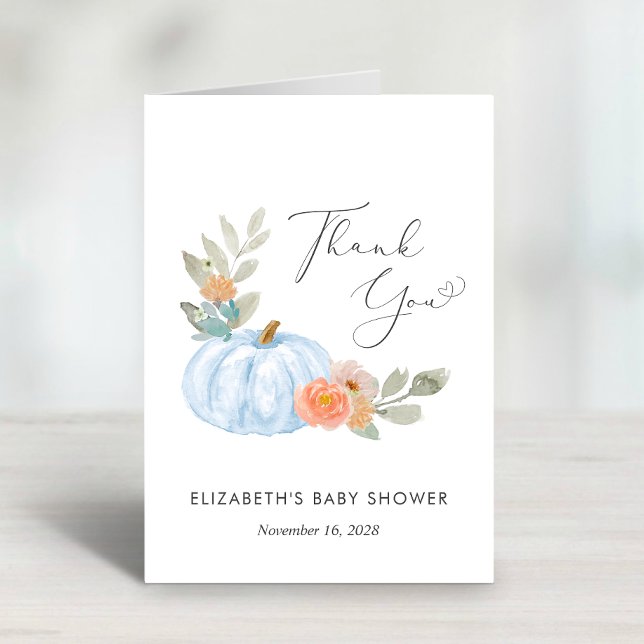 Pumpkin Watercolor Baby Boy Shower Thank You Card (Creator Uploaded)