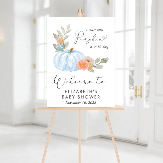 Pumpkin Watercolor Baby Boy Shower Welcome Acrylic Sign (Creator Uploaded)