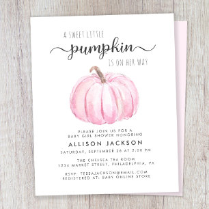 Pumpkin Watercolor Baby Girl Shower Invitation