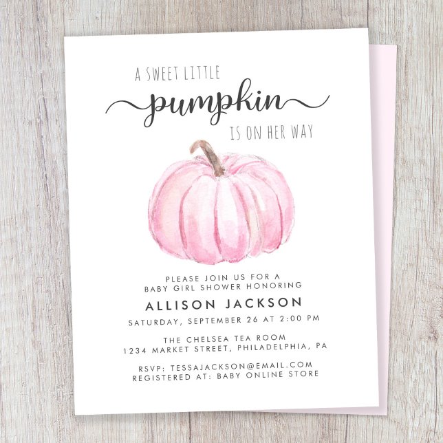 Pumpkin Watercolor Baby Girl Shower Invitation (Creator Uploaded)