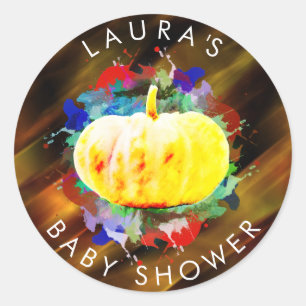 Pumpkin Watercolor Baby Shower Fall Season Classic Round Sticker